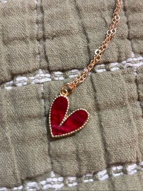 Rose Gold tone Heart Pendant Necklace with Red Enamel